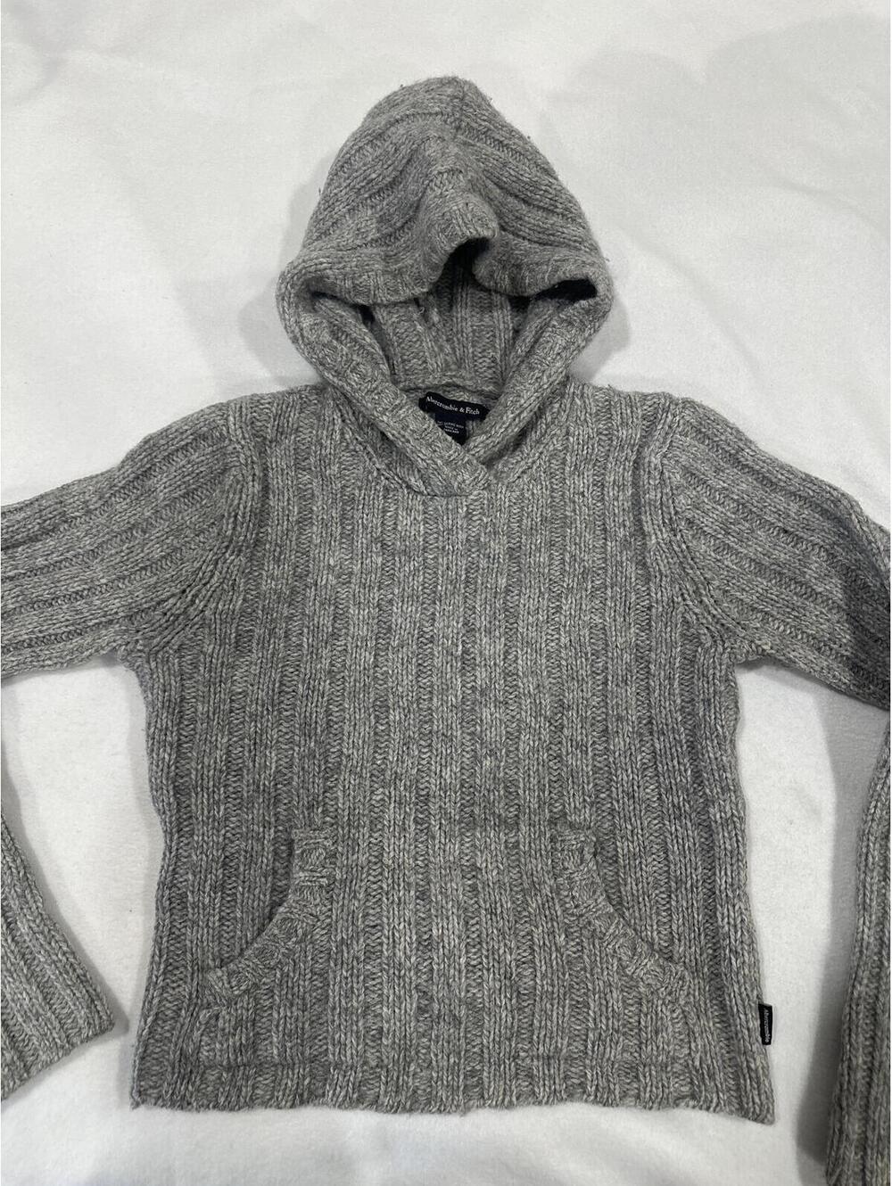 Abercrombie & Fitch Gray Merino Wool Knit Hooded Sweater Pul